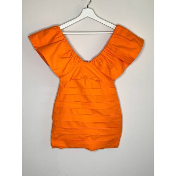 Seven Wonders The Label Gigi Ruffle Sleeve Bodycon Mini Dress Orange Women's S - Picture 3 of 10